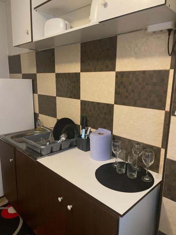 Kuchyň nebo kuchyňský kout v ubytování Apartament Calea București