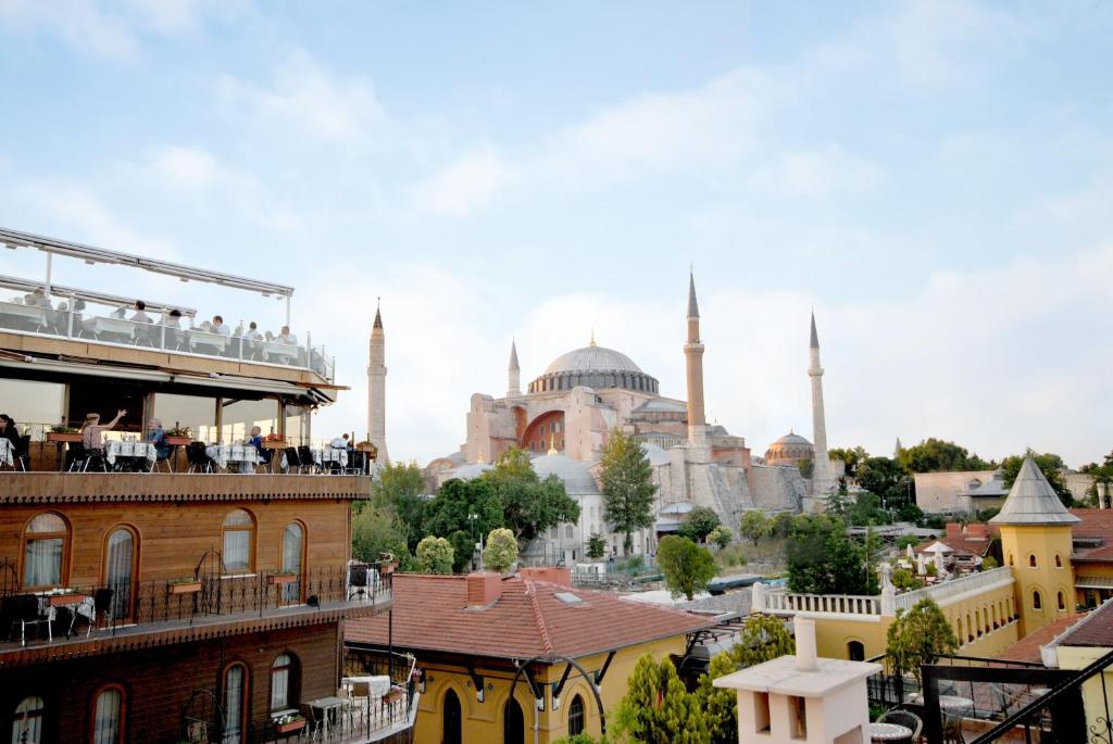 a view of the blue mosque from the roofs of buildings at Side Hotel in Istanbul