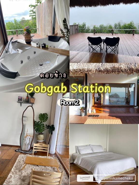 a collage of photos with a bath tub and a bedroom at Gobgab Station room 2 in Ban Huai Khai