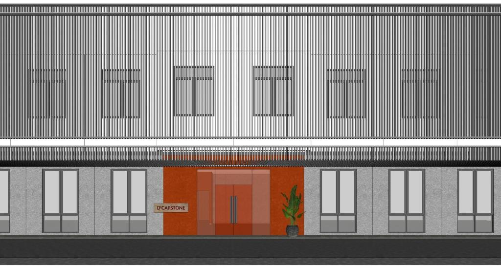 un rendering architettonico di un edificio con una porta rossa di D'Capstone Guesthouse a Nagoya