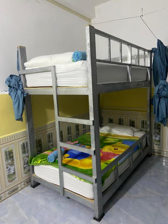 a couple of bunk beds in a room at Mekong Backpackers 2 PB in Pakbeng