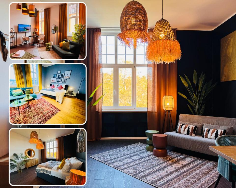 a collage of pictures of a living room at Klassen Stay - Exklusive Altbau Apartments - Zentral - Rheinnähe in Koblenz