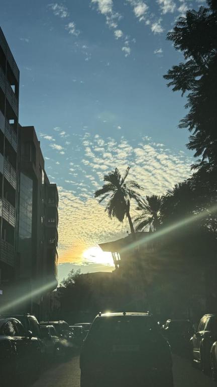 a car driving down a street with a palm tree at Fermeture in Oulad Akkou