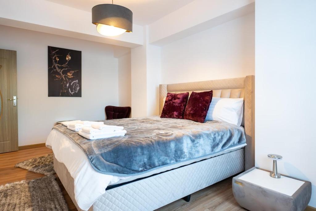 a bedroom with a large bed in a room at Apartament de închiriat Accommodation nr 12 in Suceava