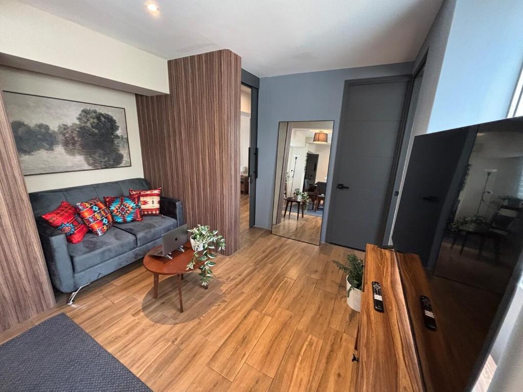 Khu vực ghế ngồi tại Modern Condo in Condesa, Iconic Ámsterdam Avenue