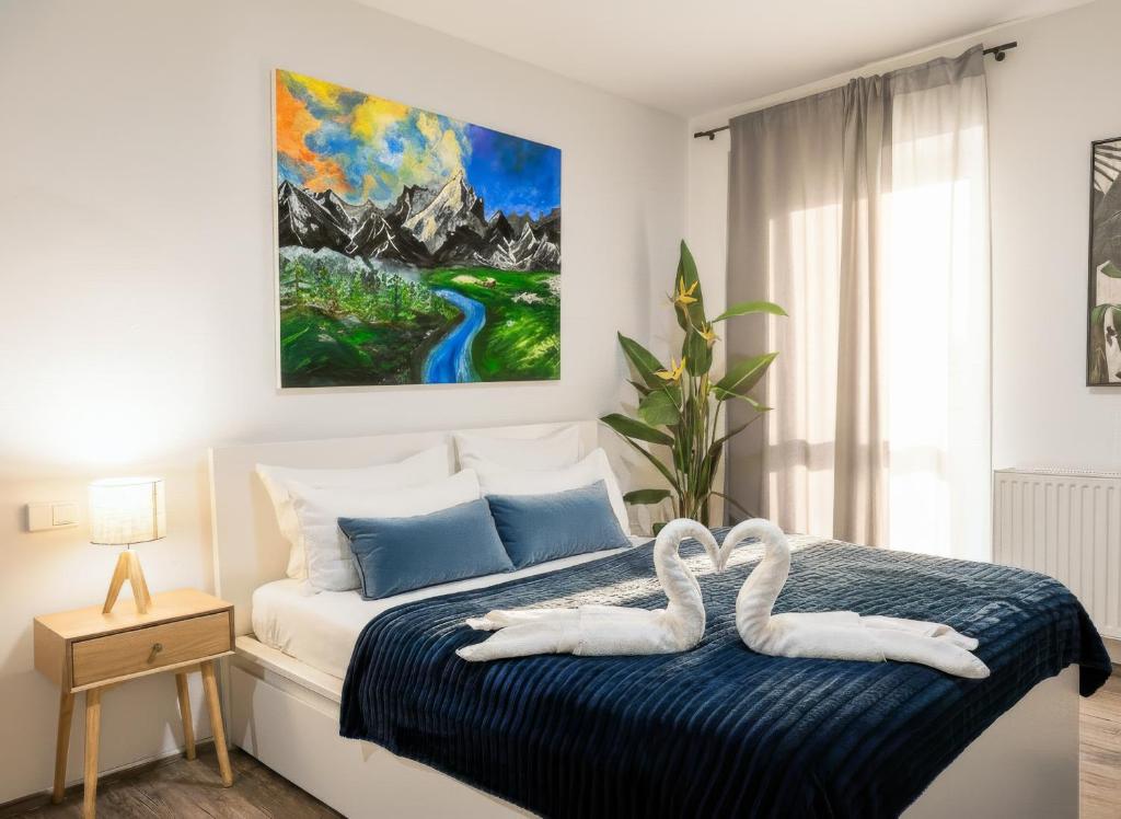 Postel nebo postele na pokoji v ubytování CREST - Riverside I Self Checkin I Küche I Parken I WIFI