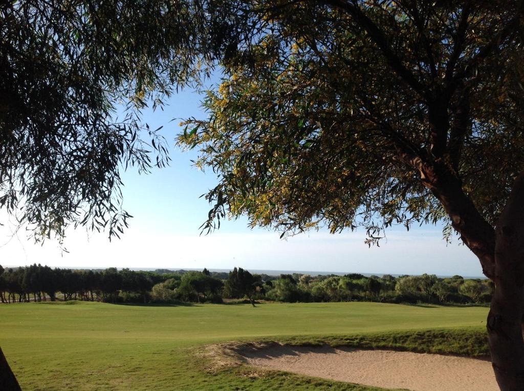 a view of a golf course from under a tree at Villa L'Oiseau Bleu in Essaouira