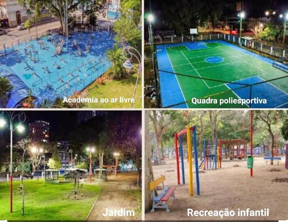 eine Collage mit drei Bildern eines Spielplatzes in der Unterkunft studio estilo industrial Centro in Campos dos Goytacazes