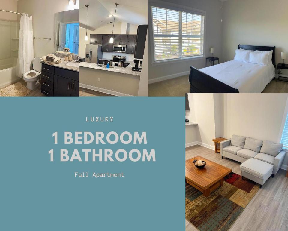 En eller flere senge i et værelse på Quiet Apartment - 10 minutes from ECU