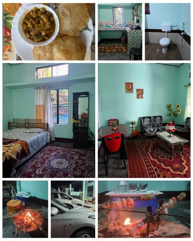 a collage of pictures of a living room and a bedroom at Mitali Homestay in Dibrugarh