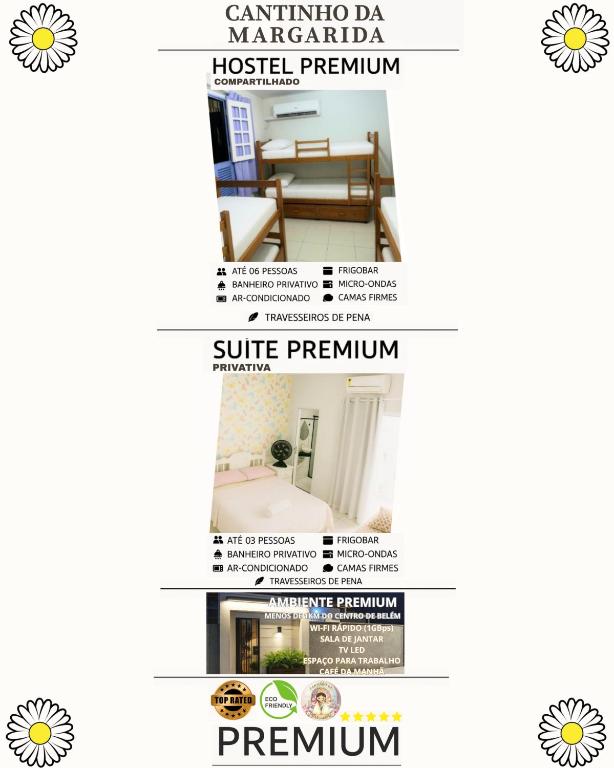 a flyer for a real estate agency at ꕥ Cantinho da Margarida ꕥ Hospedagem & Hostel Premium - 03 Opções - SUÍTE Privativa, CAMAS Hostel ou Meia CASA - 1 Km do CENTRO de Belém, Hangar, UFPA, Turismo e Eventos - Máximo CONFORTO com Wi-Fi Ultra Rápido e Café da Manhã Grátis! - HOTEL Belém Pará in Belém