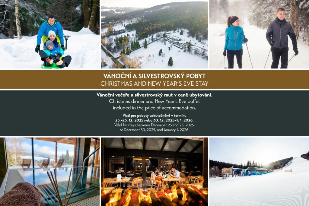 un collage de photos d'une station de ski dans l'établissement Amenity Hotel & Resort Orlické hory, à Deštné v Orlických horách