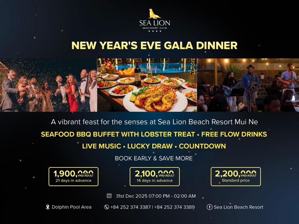 ein Flyer für ein Silvester-Gala-Dinner in der Unterkunft Sea Lion Beach Resort Mui Ne in Mui Ne