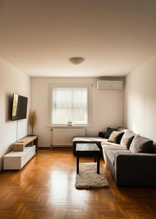a living room with a couch and a television at Apartman Kalina in Belgrade