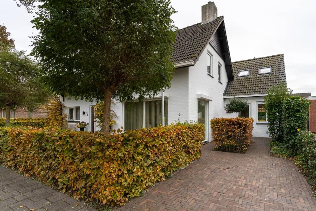 a white house with a hedge in front of it at Hello Zeeland - JW Schuurmanstraat 116 in Domburg