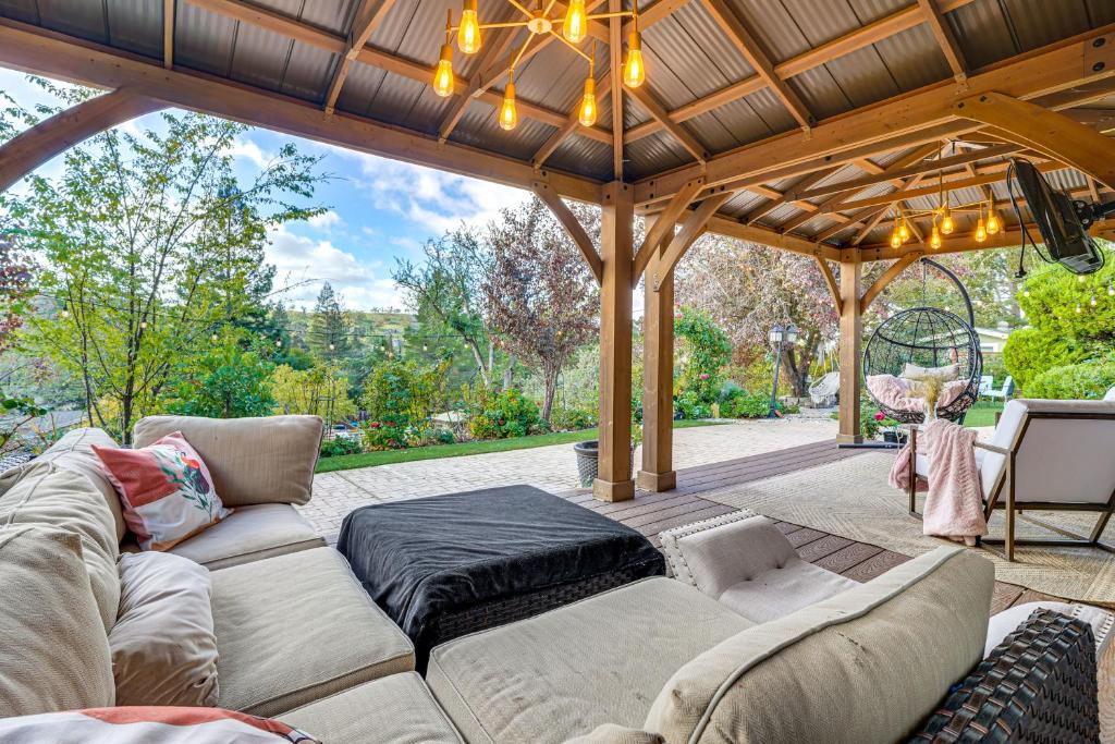 a patio with a couch and a gazebo at Work and Relax! Updated Walnut Creek Home with Office in Walnut Creek