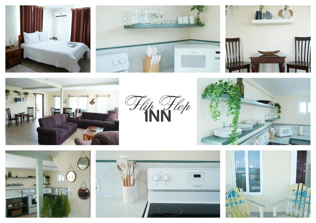 un collage de photos d'un salon et d'une cuisine dans l'établissement New 2 Bedroom Huge Beachfront Patio in San Pedro Town, à San Pedro