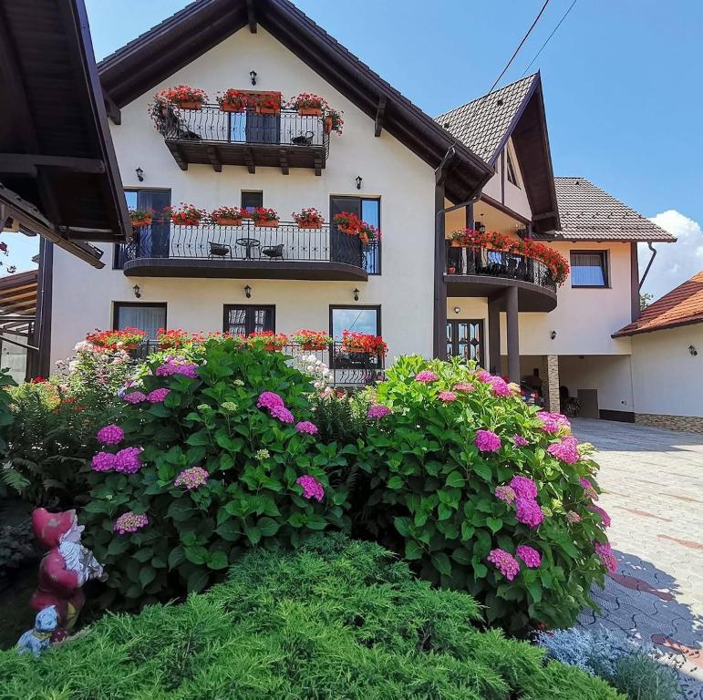 a house with flowers in front of it at Casa Baraceanu Bran in Bran