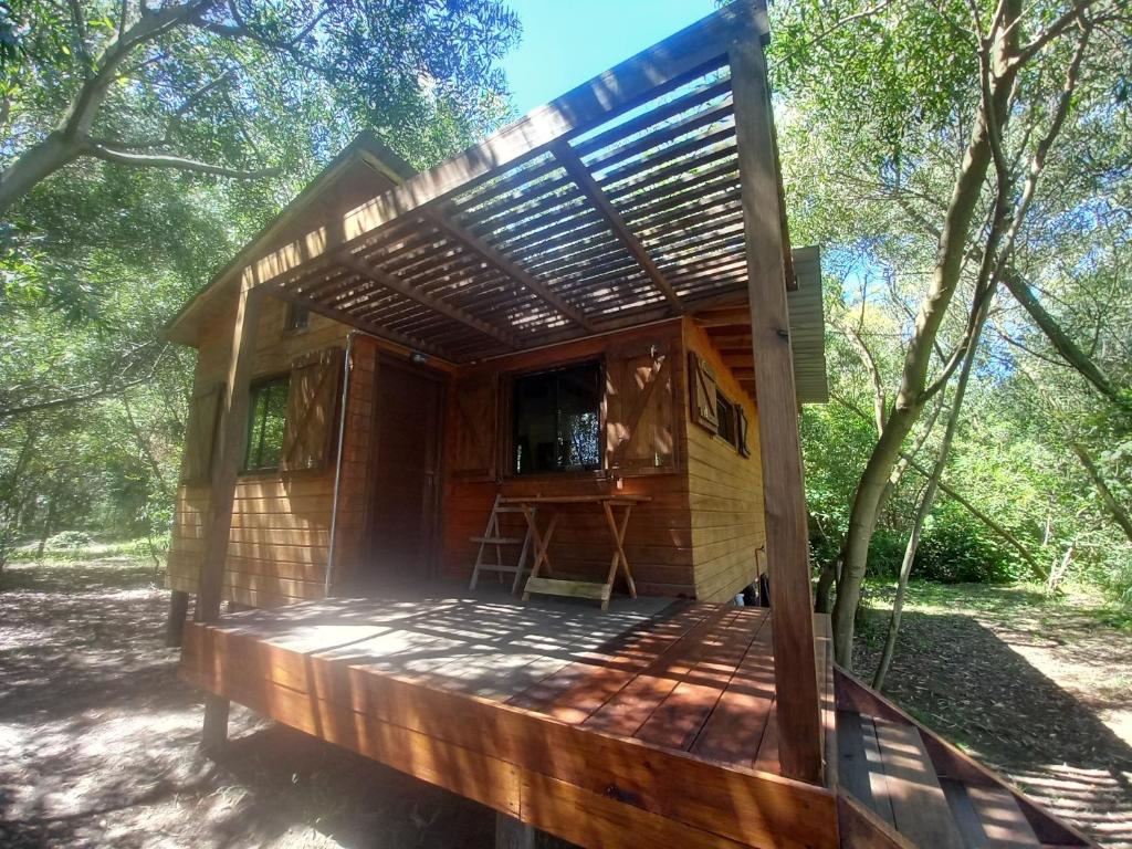 een houten huis midden in een bos bij Cabaña monoambiente Yasyry in Las Toscas