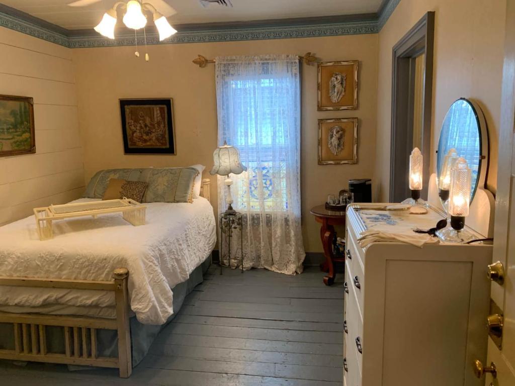 ein Schlafzimmer mit einem Bett und einem Fenster in der Unterkunft Laura's Room in Jonesborough