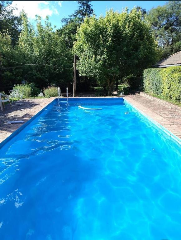 ein Swimmingpool mit blauem Wasser in einem Hof in der Unterkunft Mangoré Cabaña 2 in La Granja
