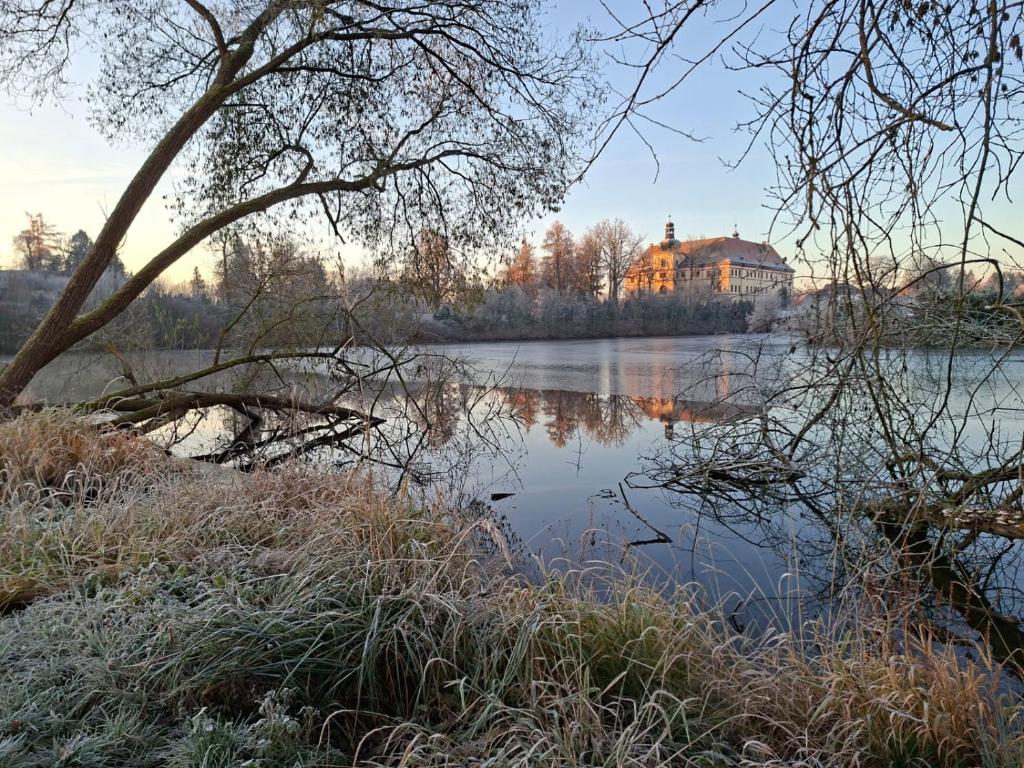 una casa en la orilla de un cuerpo de agua en Chatka U Vlka, en Lnáře