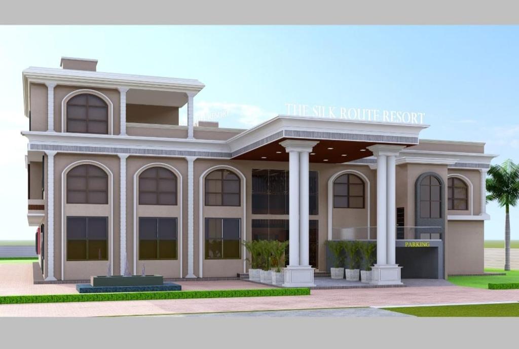 a rendering of a building with columns at The Silk Route Resort in Chanderi