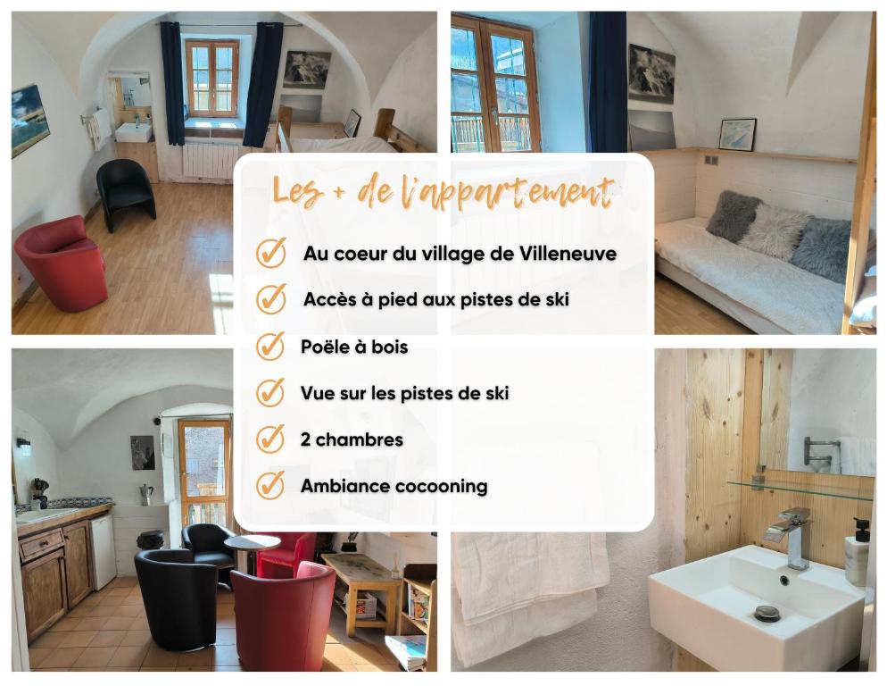 En eller flere senge i et værelse på Appartement face aux pistes - Serre Chevalier Briançon