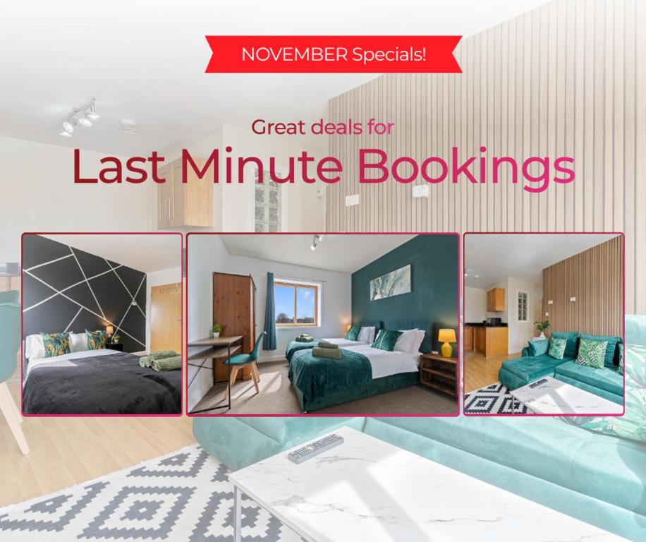 a collage of images of a hotel room at Stunning Views l Last-Minute Escape l Free Parking l Sleeps 6 l By Zen Nights Short Lets & Serviced Accommodations in Leicester