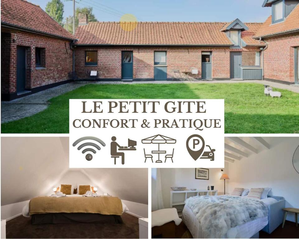 a collage of pictures of a house at Le Petit Gîte - Confort & Elegance - Parking & WIFI - Calme & Jardin in Verlinghem