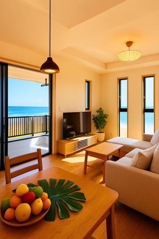 a living room with a couch and a table at Wight Turtle Villa -Ishigaki Blue Retreat in Ishigaki Island