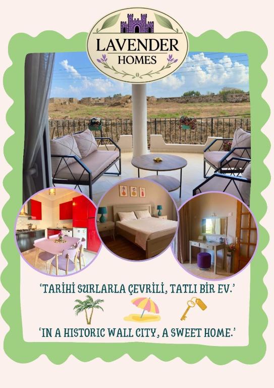 a flyer for a vacation rental villa in a historic wall city a sweet at Lavender Homes, Walled City in Famagusta