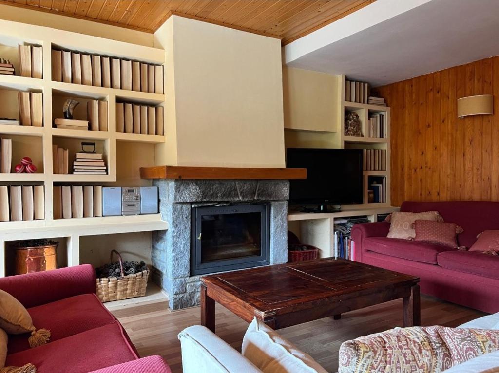 a living room with a couch and a fireplace at Check-in Casas Alvaro in Cerler
