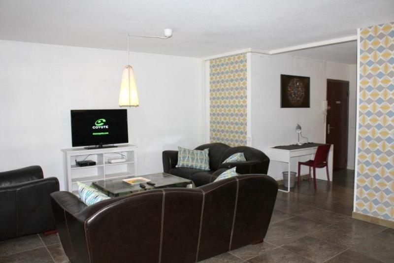 ein Wohnzimmer mit Sofa und Tisch in der Unterkunft Spacieux 4 pièces centre de mulhouse in Mulhouse