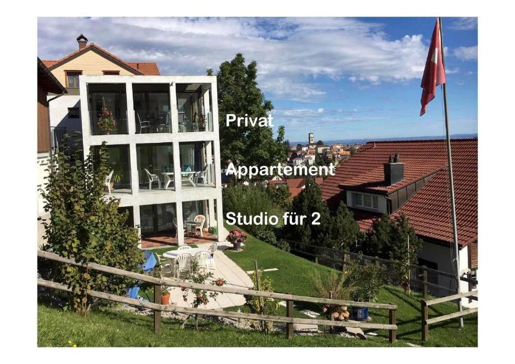 aterior view of a house with aterior apartment and a studio turn at Ferienwohnung Hälmli in Heiden