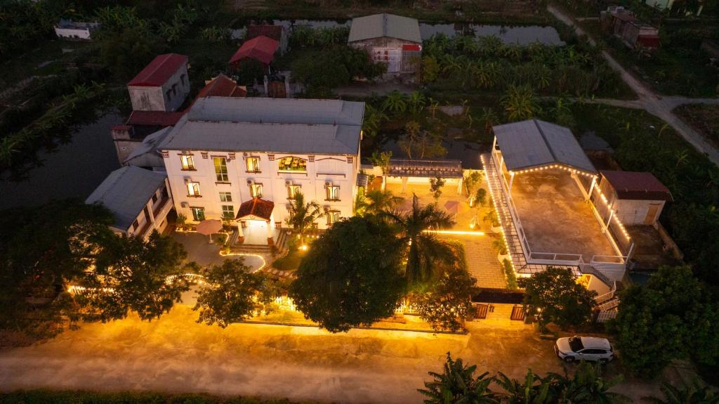 an overhead view of a house at night at Sol Flow Retreat in Nguyên Ngoại