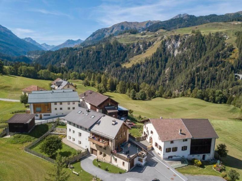 uma vista aérea de uma casa nas montanhas em Haus 116A em Tarasp