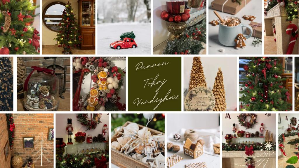 a collage of pictures of christmas trees and decorations at Pannon Tokaj Vendégház in Tolcsva