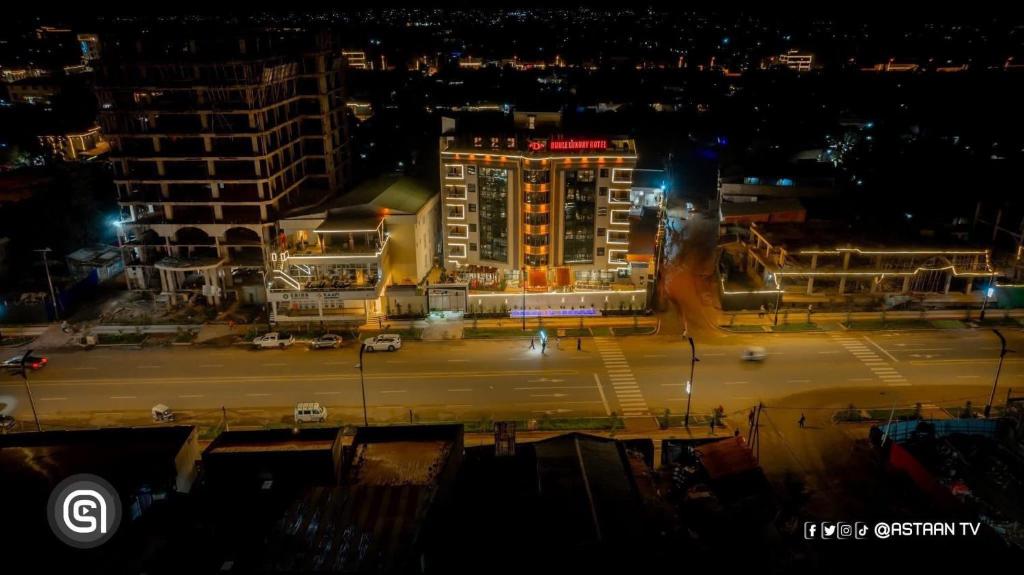 una vista aérea de una ciudad por la noche en Duule LUXURY HOTEL 5star, en Jijiga