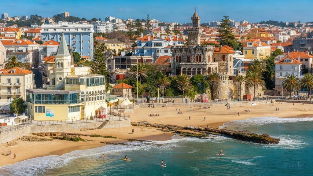 an aerial view of a beach in a city at Hotel São Mamede Estoril in Estoril