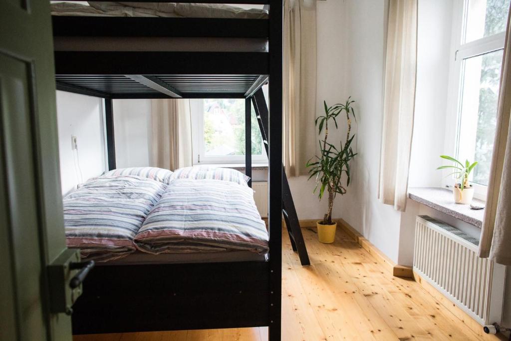 En eller flere senge i et værelse på Ferienwohnung Oberförsterei Sosa I