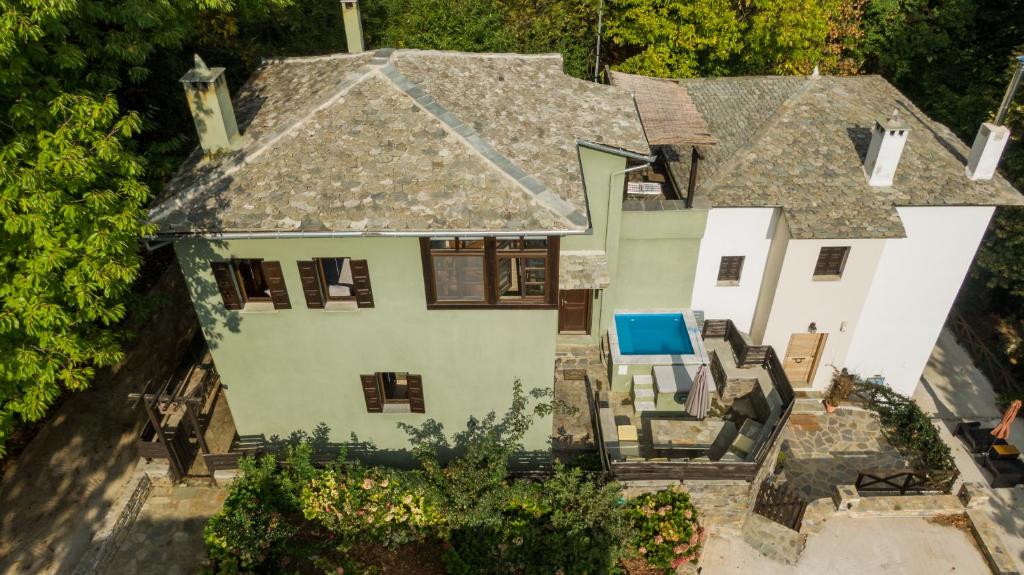 an overhead view of a house with a roof at Dandy Villas Tsagkarada-Sweet Green Apple-Mini Pool in Tsagarada