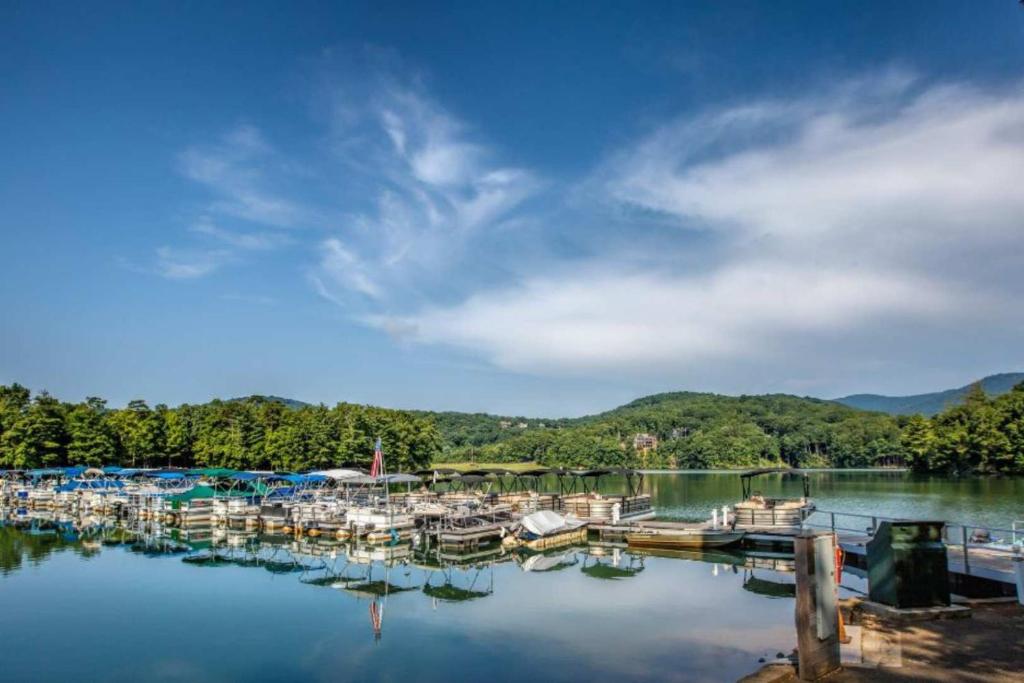 a marina with boats in the water on a lake at Whispering Knoll - Jasper, GA - Enjoy Peaceful Forest Views, Settle in for Movie Night in the Private Theater Room, Stay Active in Jasper