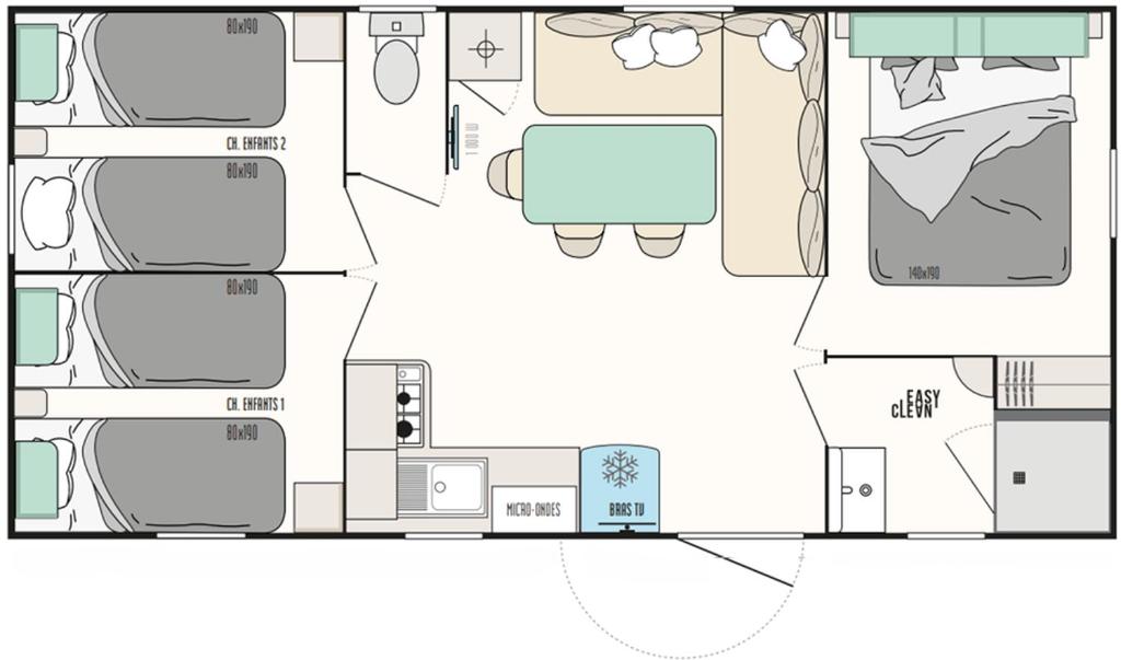 een plattegrond van een huis bij Mobil Home 3Ch - 6Pers 15min Europa PARK 330C in Boofzheim