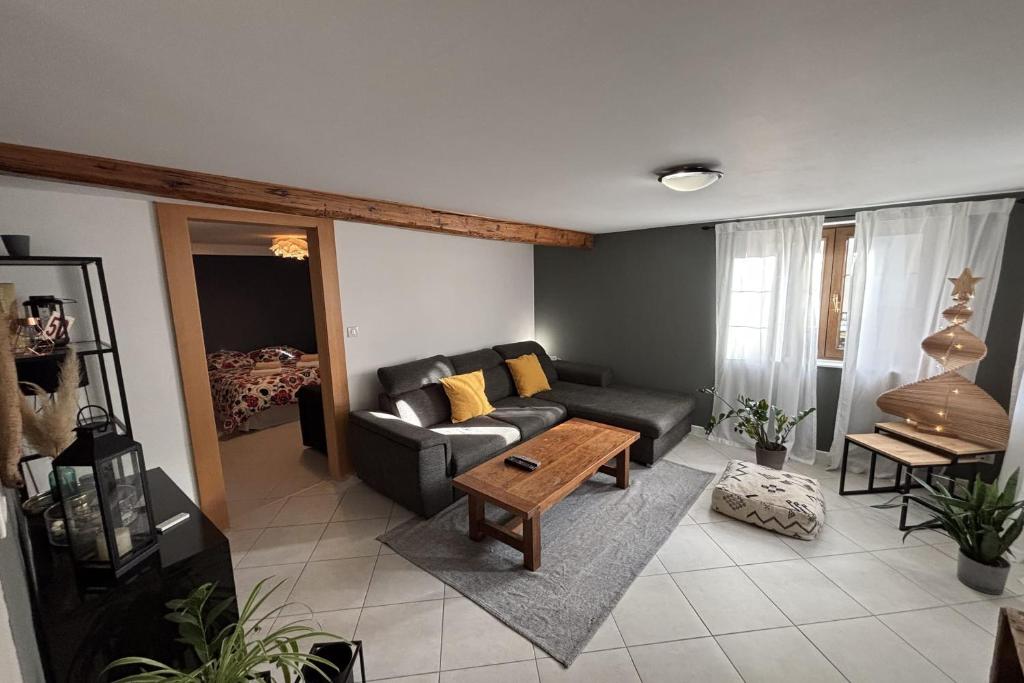a living room with a couch and a table at Beautiful apartment of 67 m2 near Strasbourg in Bischheim
