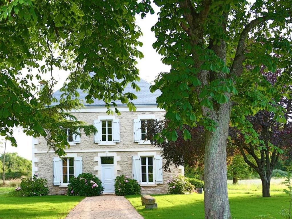 a white house with a tree in front of it at Maison de maître au cœur du Berry avec étang privé, grand jardin et vaste propriété - FR-1-591-116 in Migné