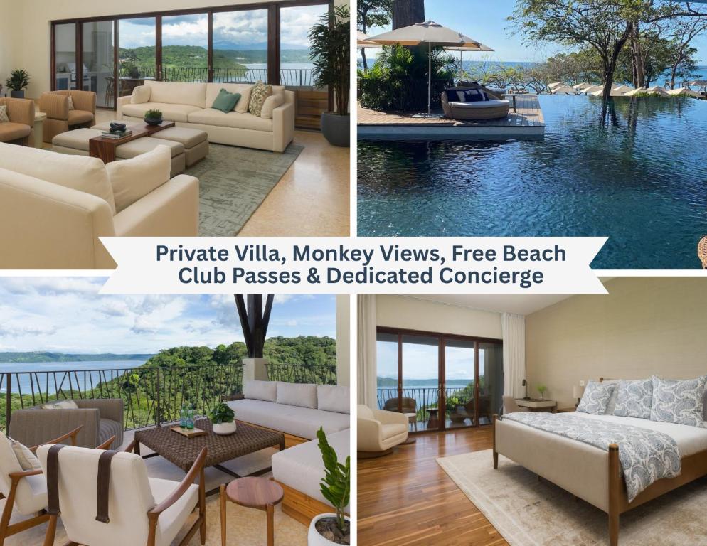 un collage de cuatro fotos de una sala de estar en El Sueo, en Nacascolo