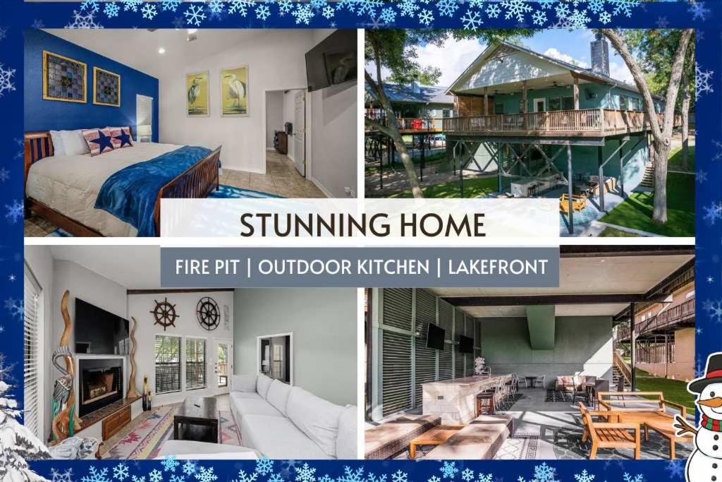 eine Collage mit drei Bildern eines Hauses in der Unterkunft Lakefront Dock & Fire Pit Book with Family for Wurstfest Now in McQueeney