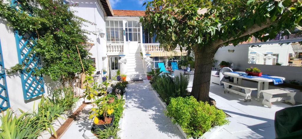 an outdoor garden with a table and a tree at Appartement Chaleureux avec Jardin proximité Métro in Marseille