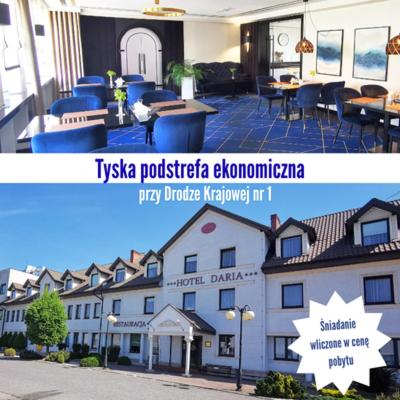 two pictures of a hotel and a restaurant at Hotel Daria in Tychy